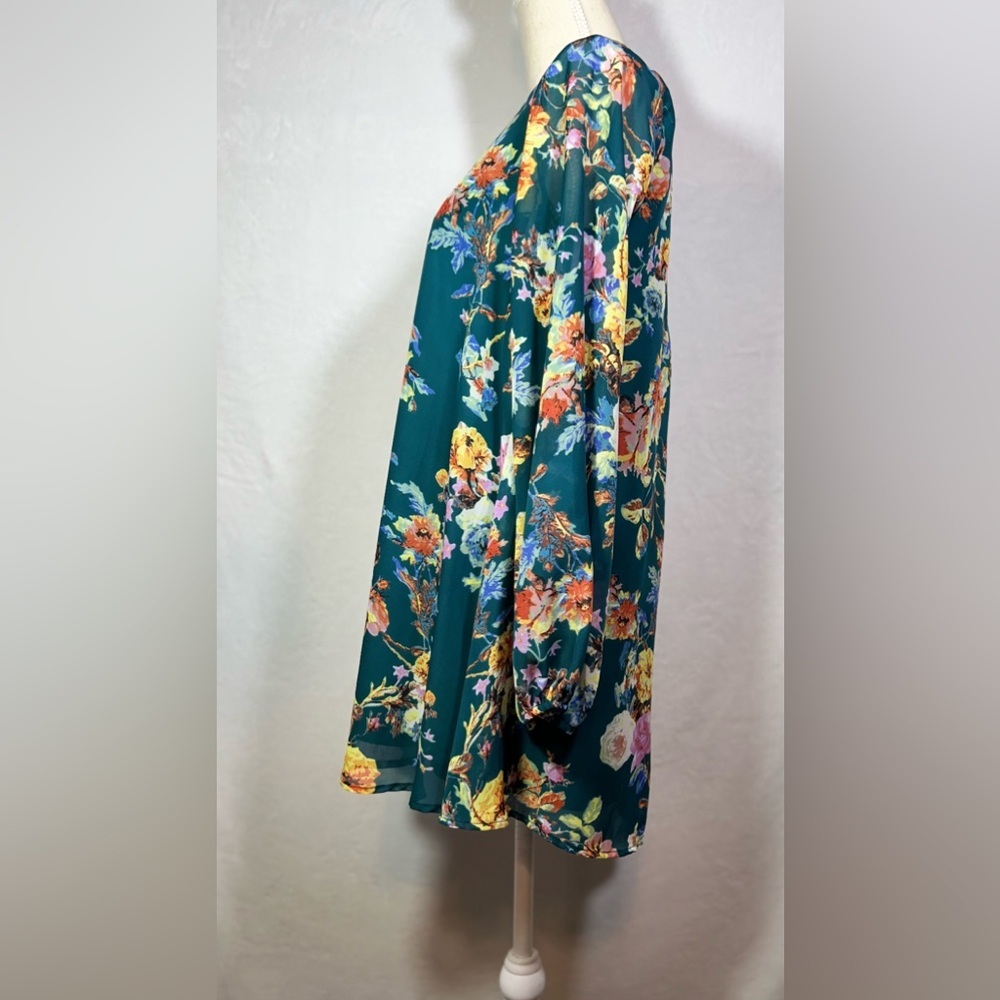 Show Me Your Mumu Donna Michelle Mini Dress Tunic M Green Floral Flowy Boho - Picture 3 of 8
